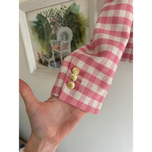 J. CREW Louisa Lady Jacket in Pink Gingham Terry Tweed Size 8 - Picture 8 of 12